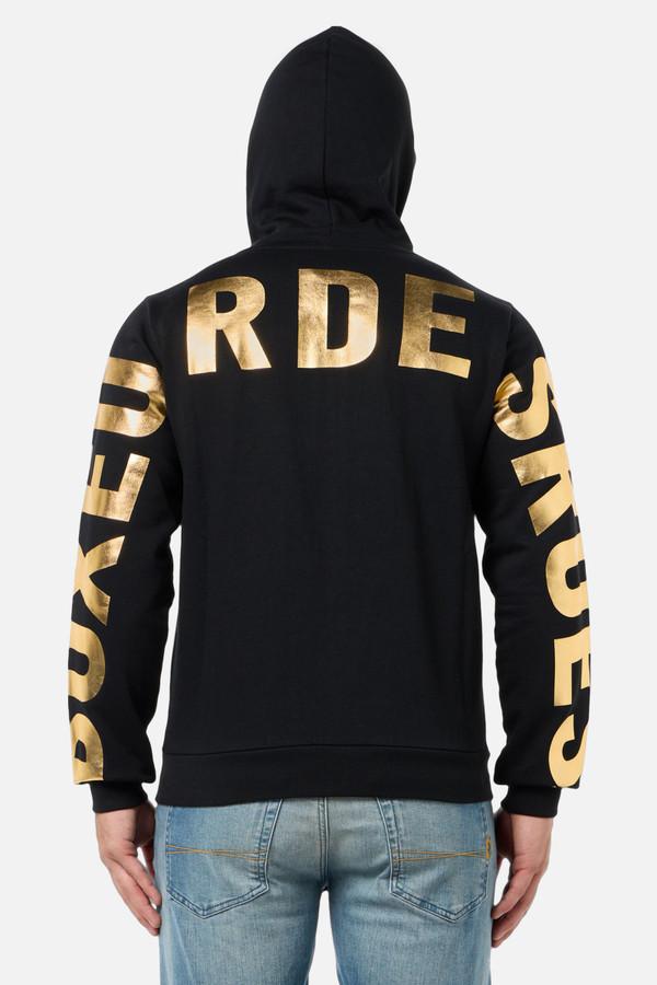 Felpa Nera Full Zip Con Cappuccio - Black-Gold