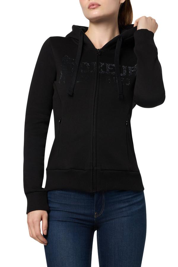 Felpa Logo Nera Con Cappuccio E Zip