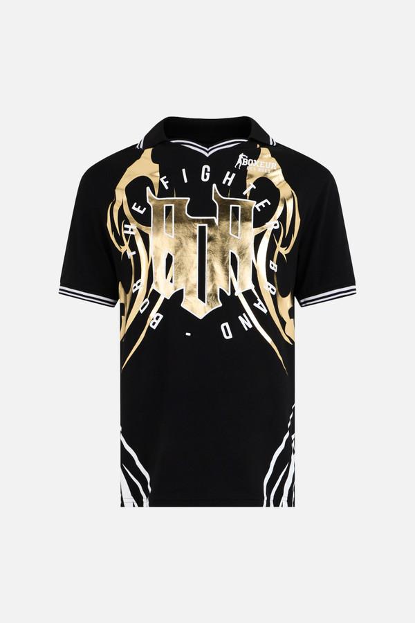 Gilded Tribal T-Shirt With Collar Black-Gold