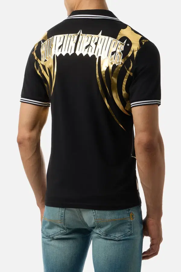 Gilded Tribal T-Shirt With Collar Black-Gold