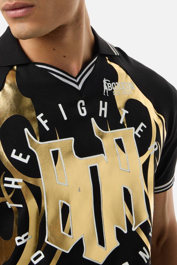Gilded Tribal T-Shirt With Collar Black-Gold