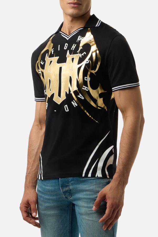 Gilded Tribal T-Shirt With Collar Black-Gold