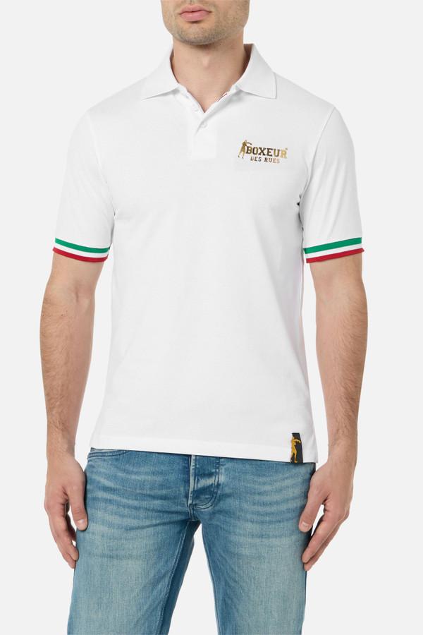 Polo Bianca Con Bandiera Italiana