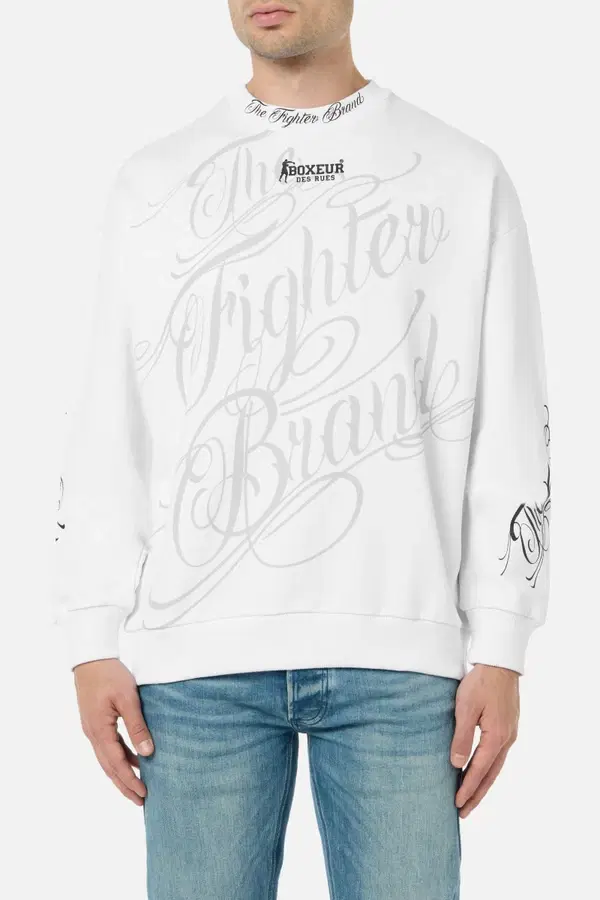 Felpa Giro Collo Graficata In Stile Chicano White