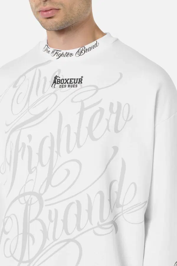 Felpa Giro Collo Graficata In Stile Chicano White