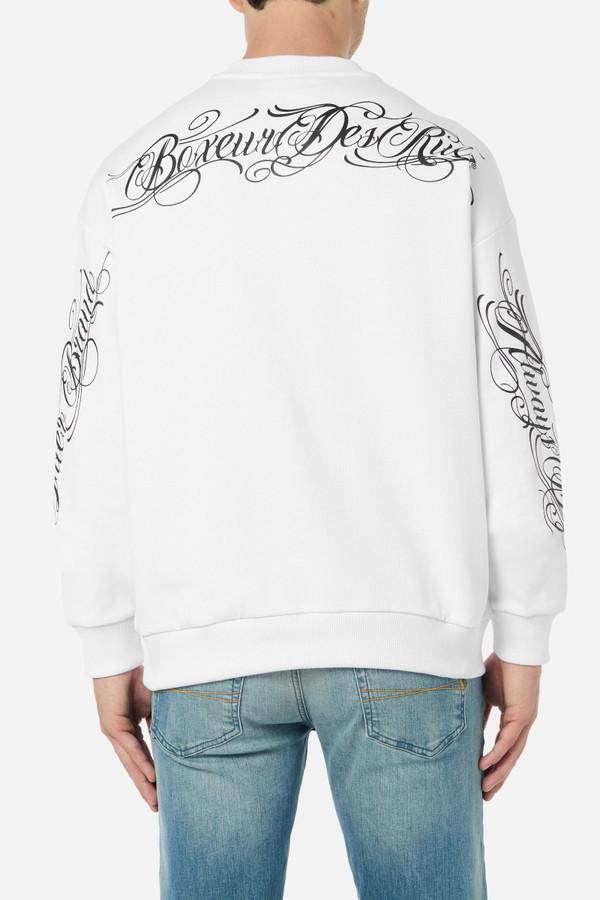 Felpa Giro Collo Graficata In Stile Chicano White