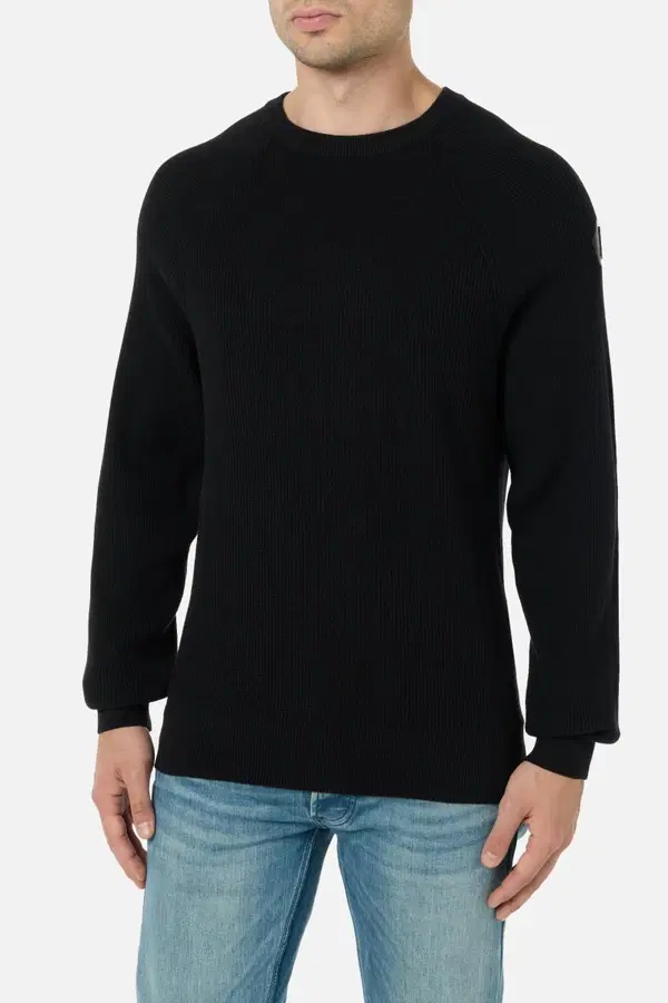 Textured Crew Knit Black Jumper Black