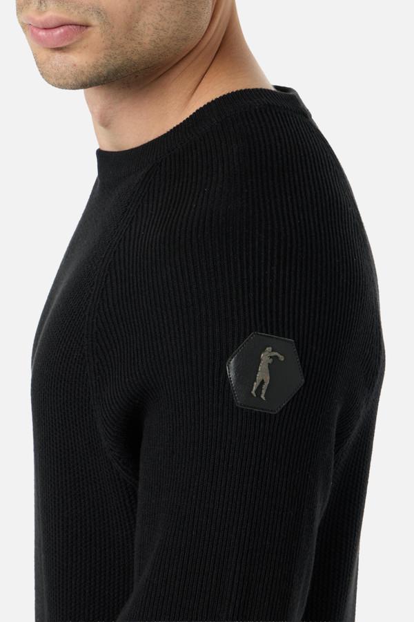 Textured Crew Knit Black Jumper Black