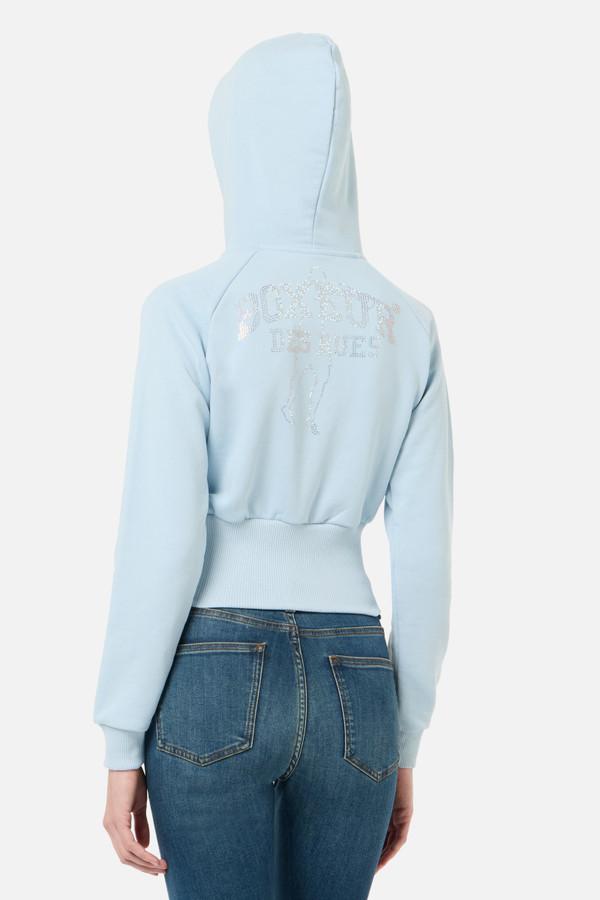Felpa Strass Azzurra Con Cappuccio E Zip