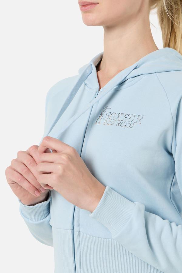 Felpa Strass Azzurra Con Cappuccio E Zip