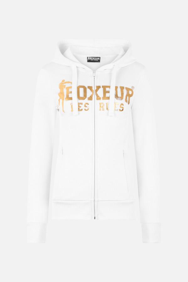 Logo White Zip Hoodie White-Gold