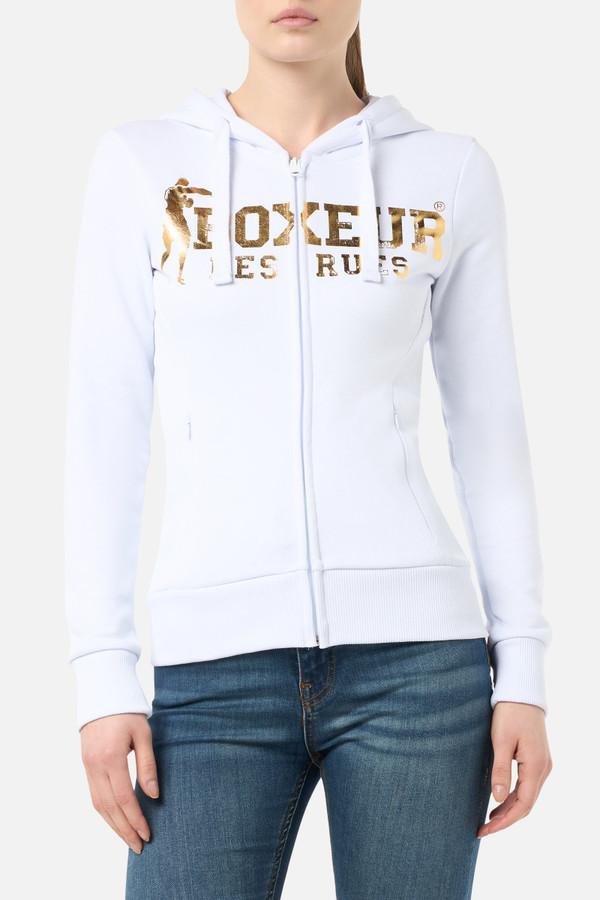 Logo White Zip Hoodie White-Gold