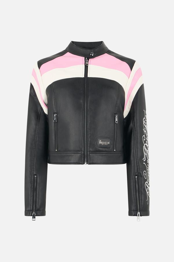 Giacca In Finta Pelle Ricamata Black-Candy Pink