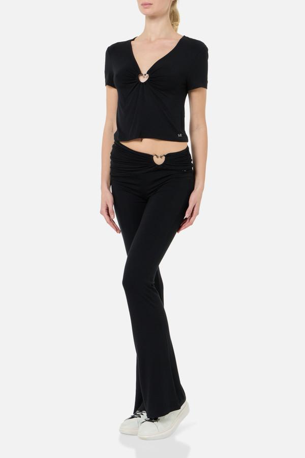 Pantalone A Zampa Con Piercing Black