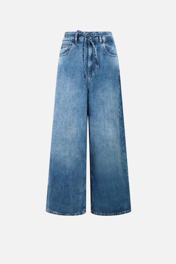 Jeans Cropped A Palazzo Mid Blue