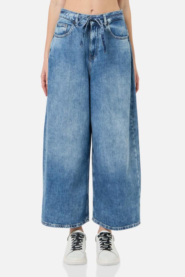 Jeans Cropped A Palazzo Mid Blue