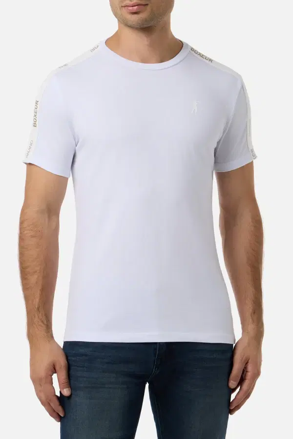 T-Shirt Manica Corta Con Bande Laterali White-Gold