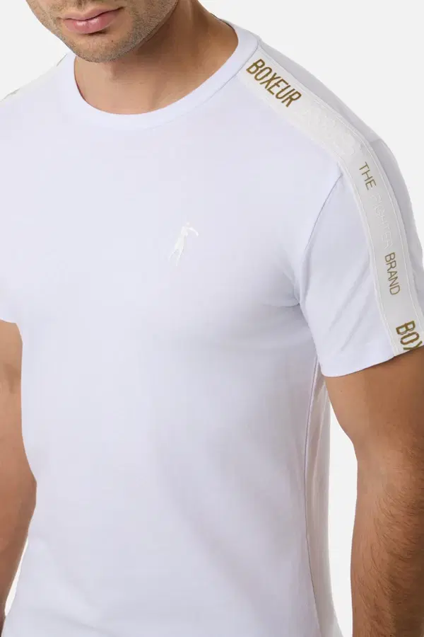 T-Shirt Manica Corta Con Bande Laterali White-Gold