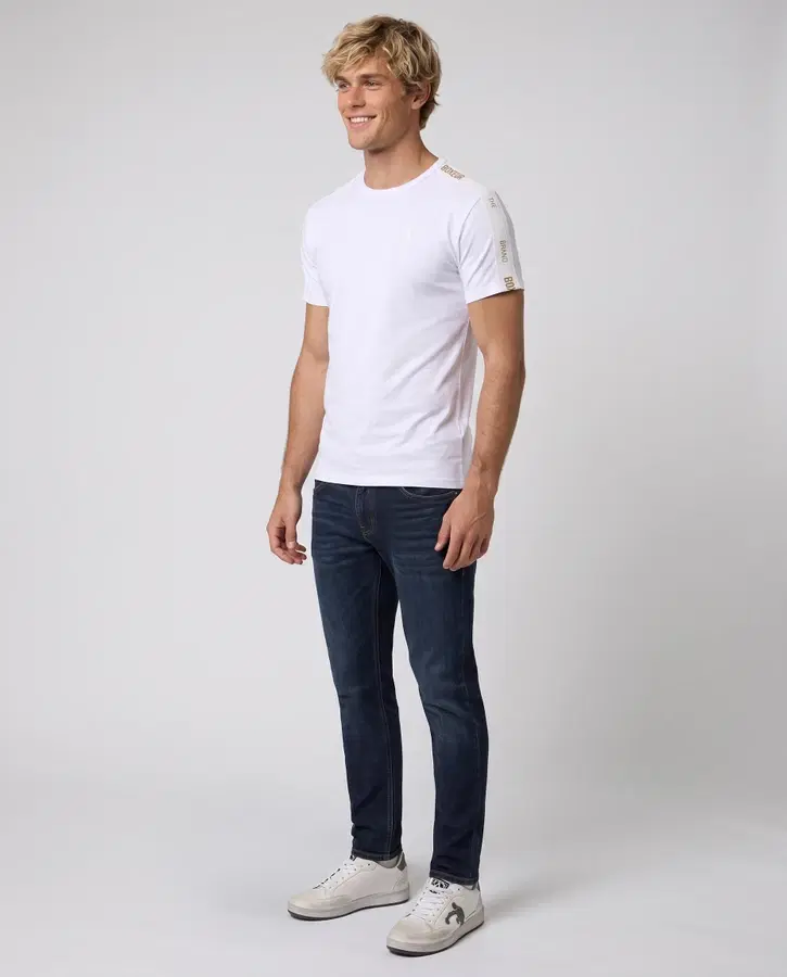 T-Shirt Manica Corta Con Bande Laterali White-Gold