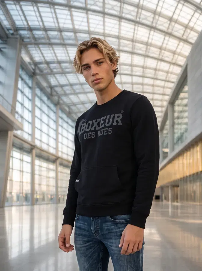Black Round Neck Sweatshirt Black