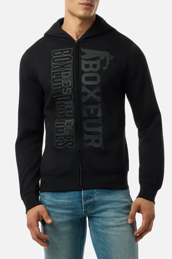 Black Full Zip Hoodie Logo Black
