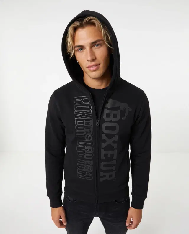 Black Full Zip Hoodie Logo Black
