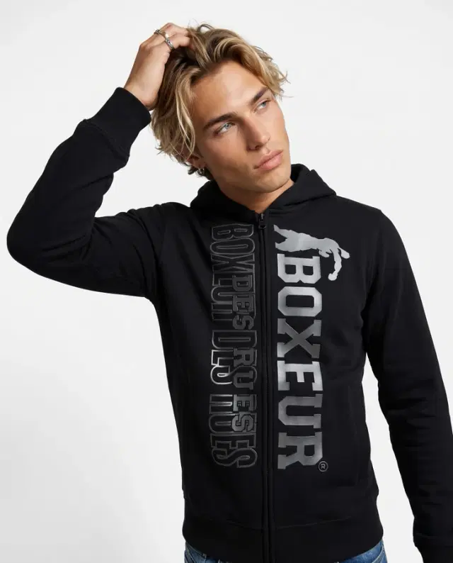 Black Full Zip Hoodie Logo Black