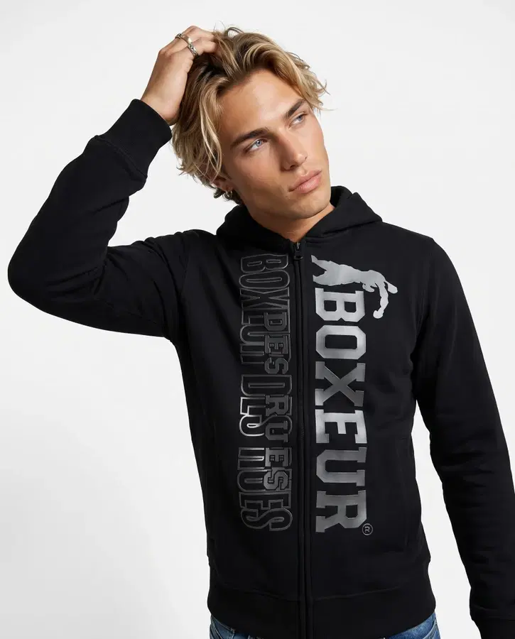 Black Full Zip Hoodie Logo Black