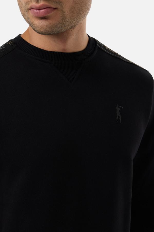Black Round Neck Sweatshirt With Sleeve Bands Black