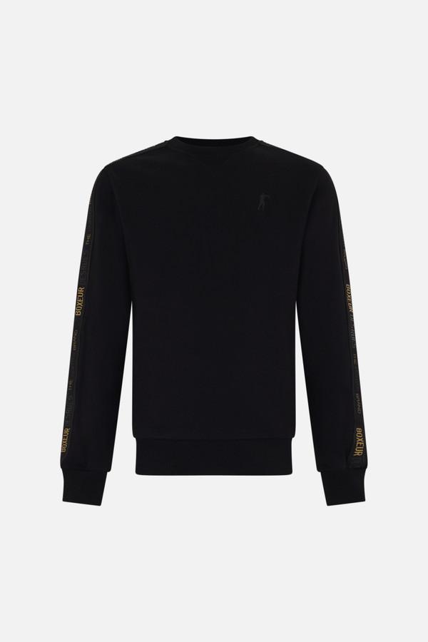 Black Round Neck Sweatshirt With Sleeve Bands Black