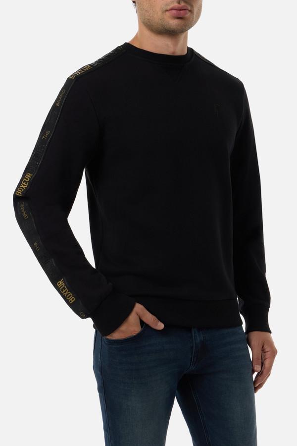 Black Round Neck Sweatshirt With Sleeve Bands Black