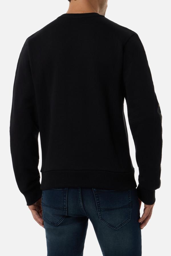 Black Round Neck Sweatshirt With Sleeve Bands Black