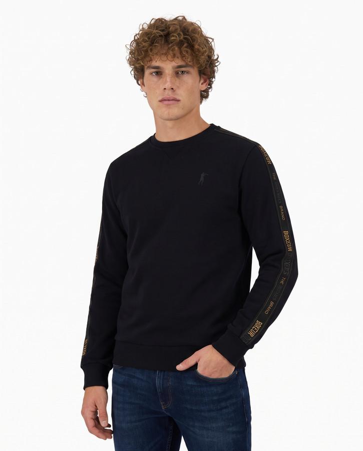 Black Round Neck Sweatshirt With Sleeve Bands Black
