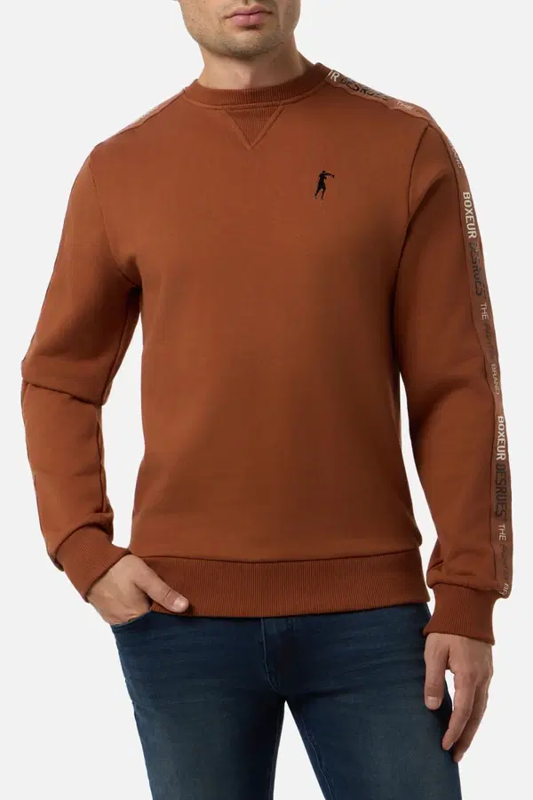 Caramelized Round Neck Sweatshirt With Sleeve Bands Caramelized