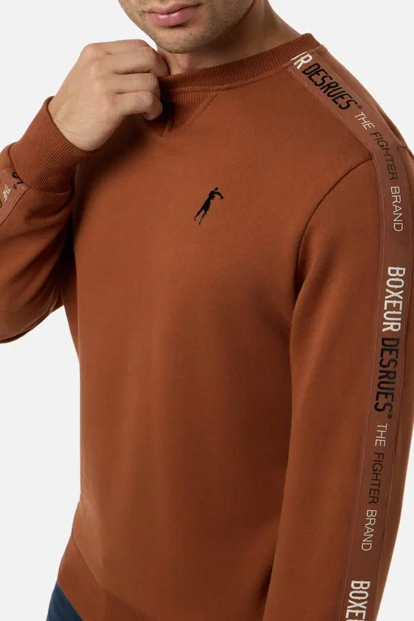 Caramelized Round Neck Sweatshirt With Sleeve Bands Caramelized