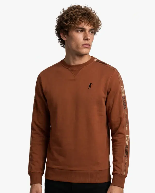 Caramelized Round Neck Sweatshirt With Sleeve Bands Caramelized