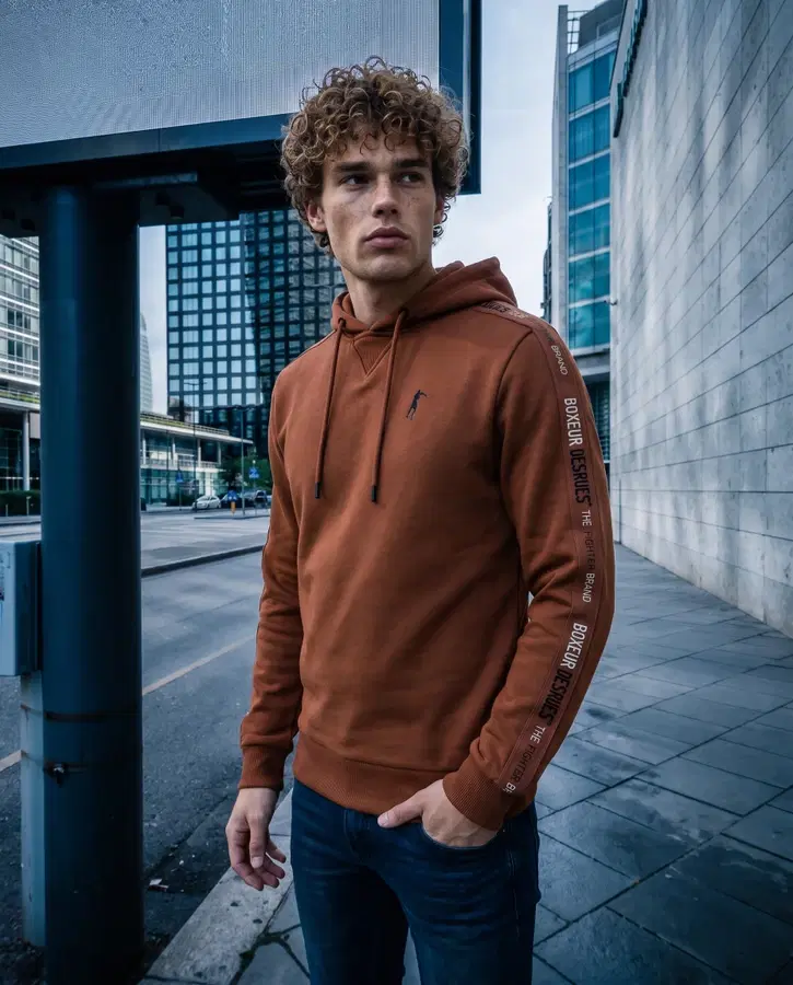 Caramelized Round Neck Sweatshirt With Sleeve Bands Caramelized