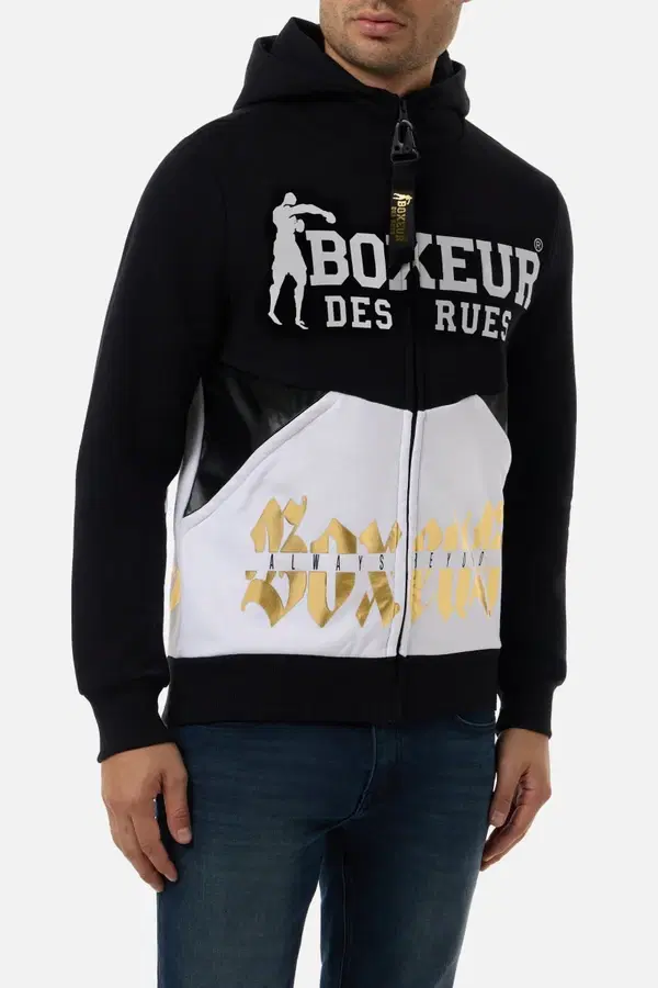 Felpa Cappuccio Zip Over Gotica Black-Gold