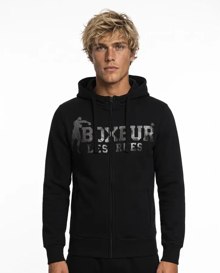 Felpa Logo Nera e Titanio Con Cappuccio E Zip