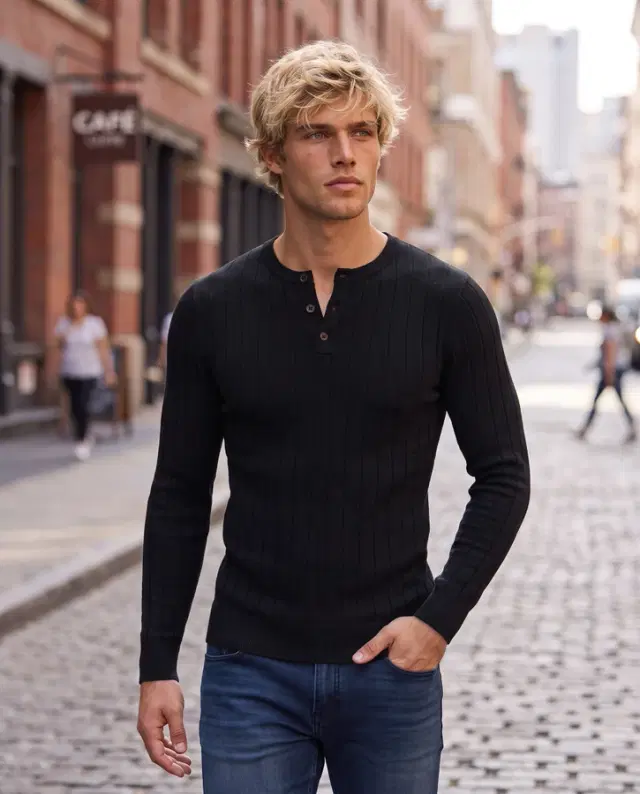 Black Man Rib Sweater Black