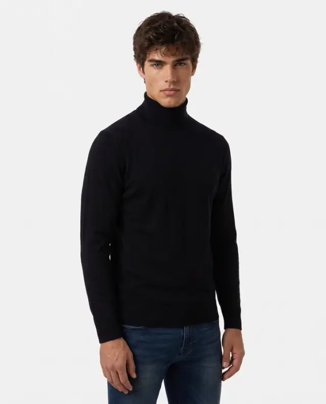 Black Man Turtleneck Sweater Black