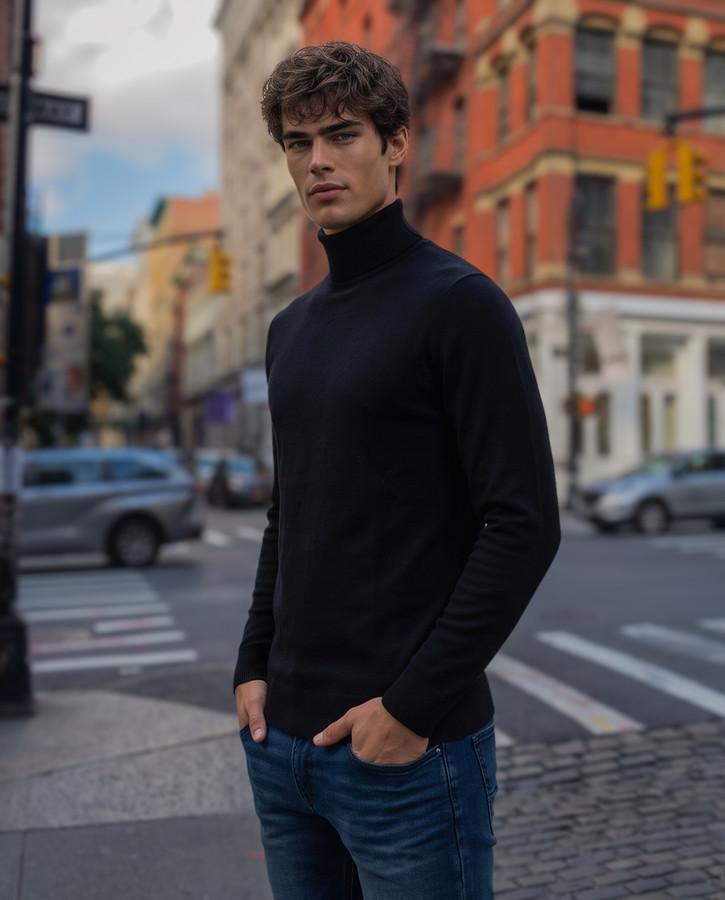Black Man Turtleneck Sweater Black