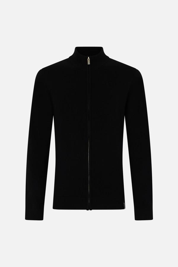 Black Full Zip Man Turtleneck Sweater Black
