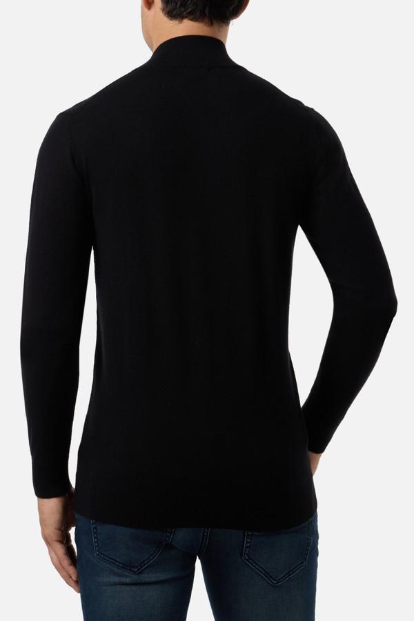 Black Full Zip Man Turtleneck Sweater Black