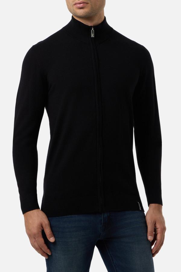 Black Full Zip Man Turtleneck Sweater Black