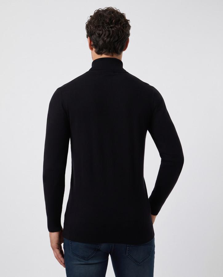 Black Full Zip Man Turtleneck Sweater Black