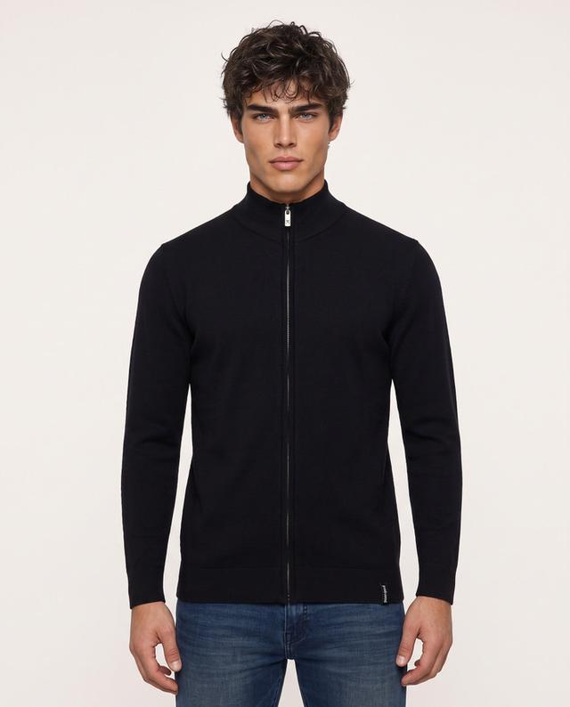Black Full Zip Man Turtleneck Sweater Black