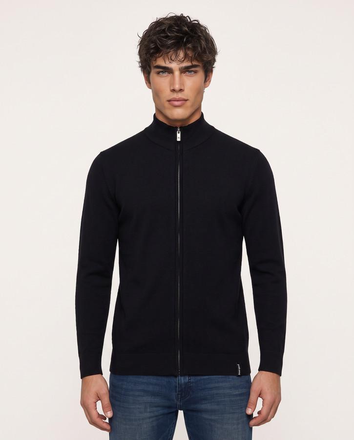 Black Full Zip Man Turtleneck Sweater Black