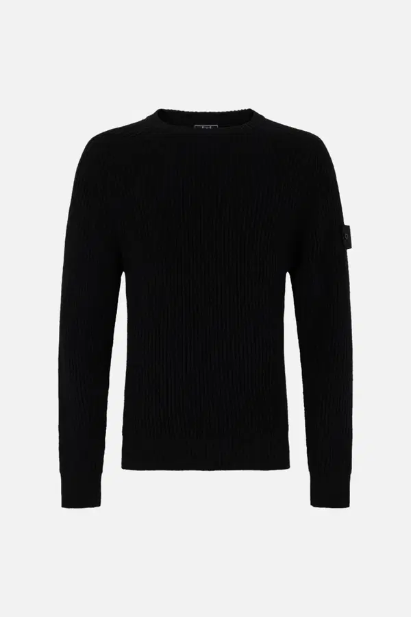 Black Crew Neck Man Sweater Black