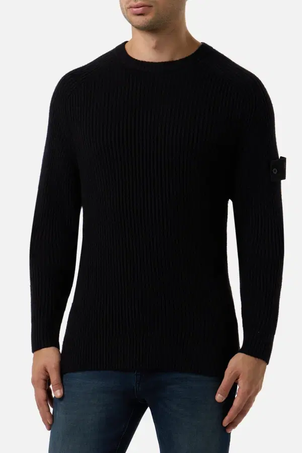 Black Crew Neck Man Sweater Black